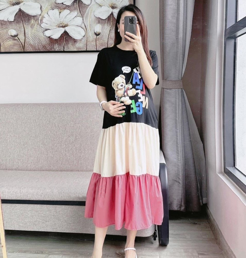 Váy Bầu váy Mặc Nhà - chất liệu lanh lụa - Cotton mềm - mát - mịn