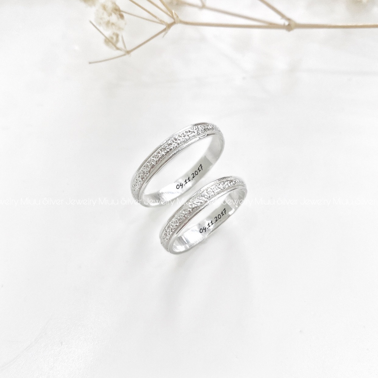 Nhẫn đôi bạc Miuu Silver, nhẫn cặp nam nữ có khắc chữ, basic Namie bạc 925 cao cấp