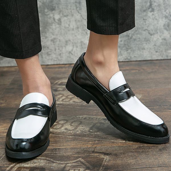 [Hoàn Tiền 15%] Giày Tây Lười Penny Loafer Black White Da Không Nhăn SG1094 Saosaigon