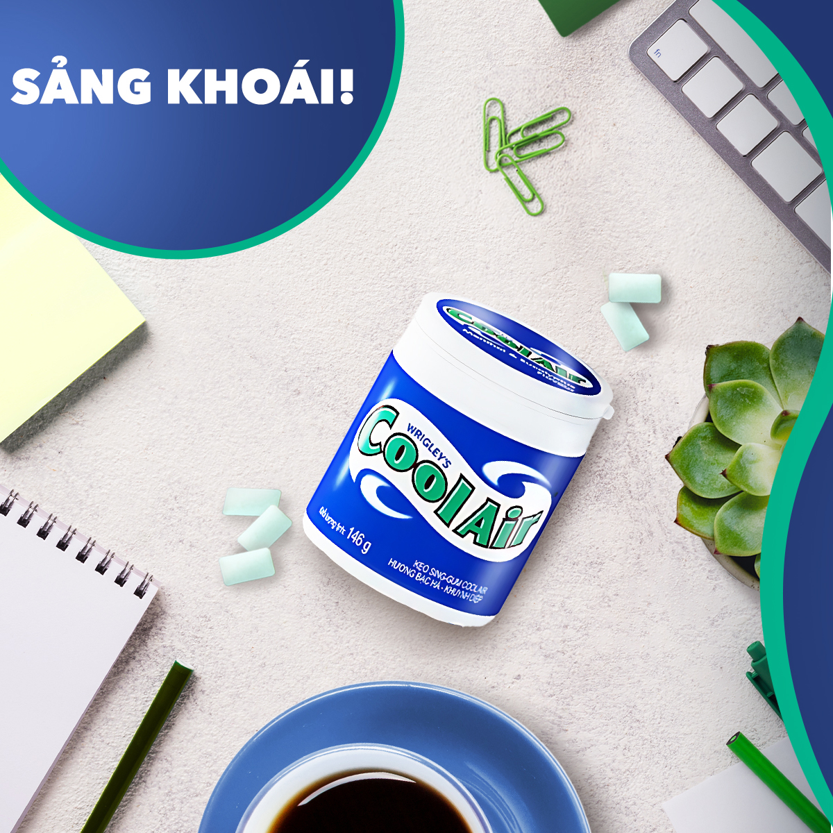 Combo 2  Kẹo Sing-Gum Cool Air Hương Bạc Hà - Khuynh Diệp Hũ Lớn 100 Viên