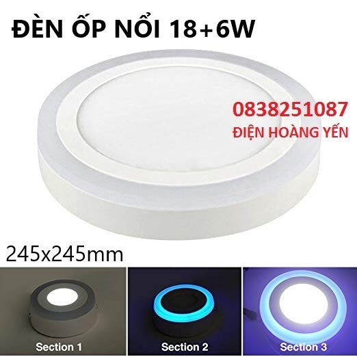 đèn trần trang trí 24w tròn 2 màu 3 chế độ