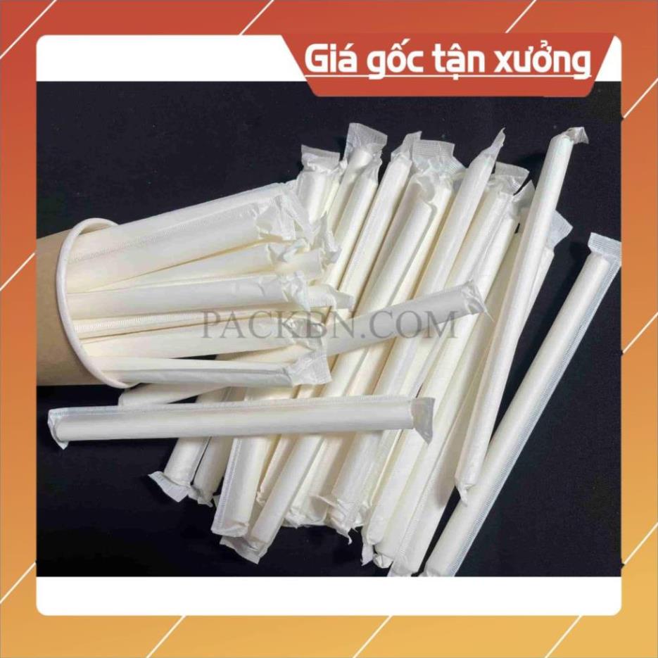 100-200 Ống Hút Giấy BỌC MÀNG, màu trắng, phi 6, phi 8 và phi 12mm