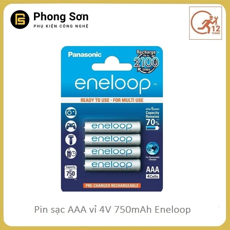 Pin Sạc AAA Panasonic Eneloop 750mAh Vỉ 4 Viên (Trắng)