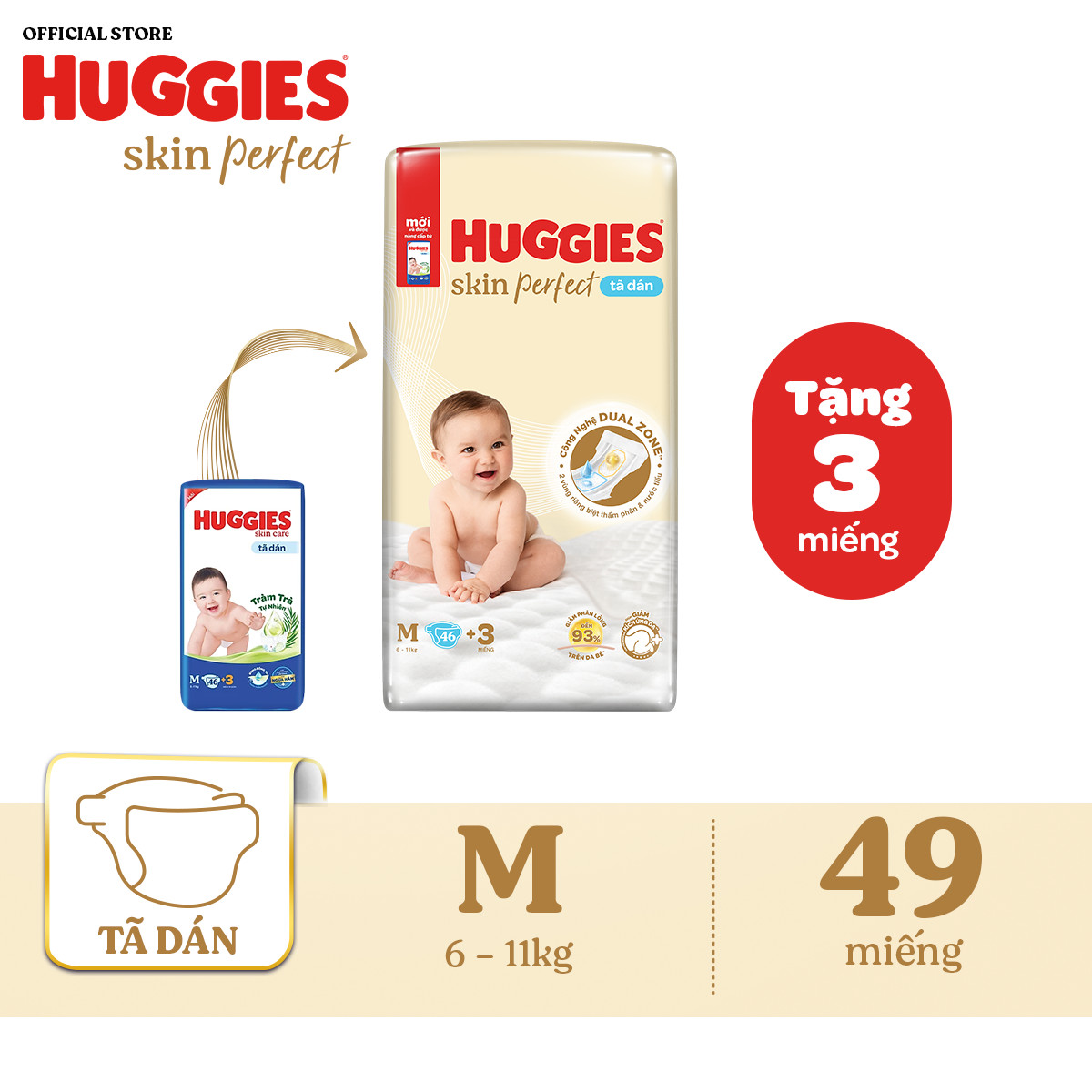 [Gift] Tã/bỉm Huggies Skinperfect size M46+3