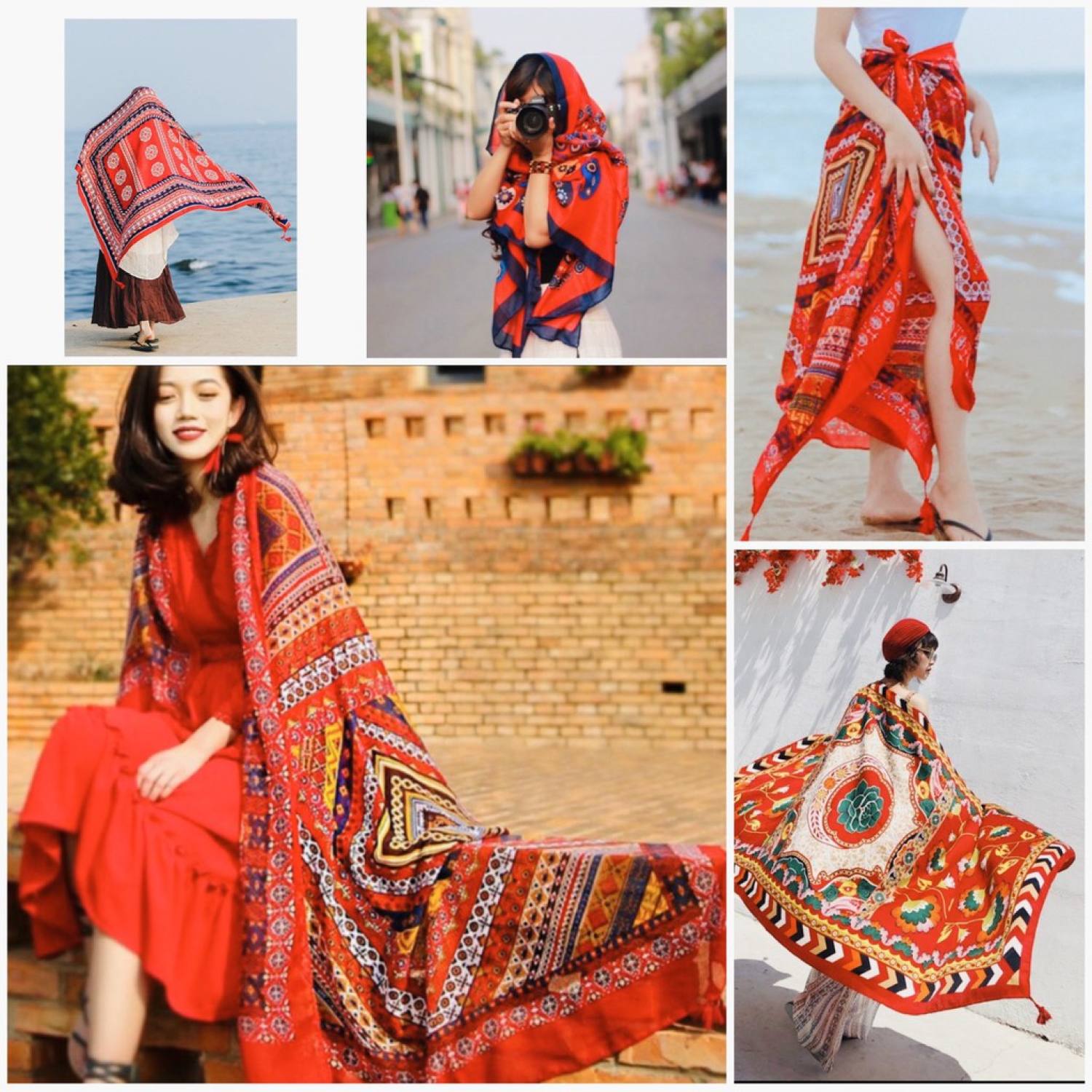 Khăn choàng boho đi biển - Khăn thổ cẩm