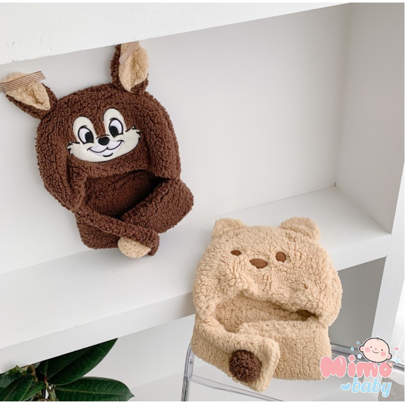 Mũ len lông cừu liền khăn dễ thương cho bé (2-8y)