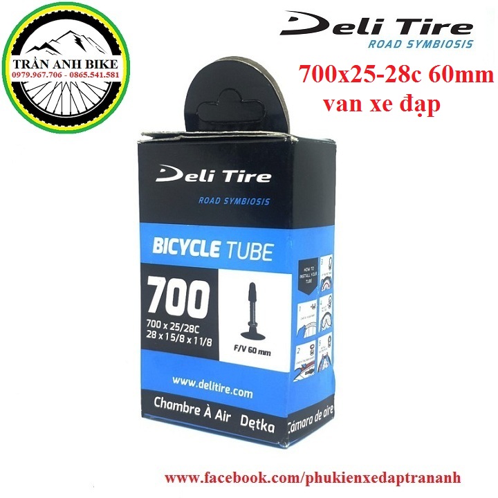 Ruột xe đạp deli tire 700x25-28c 60mm van pháp - van hạt gạo