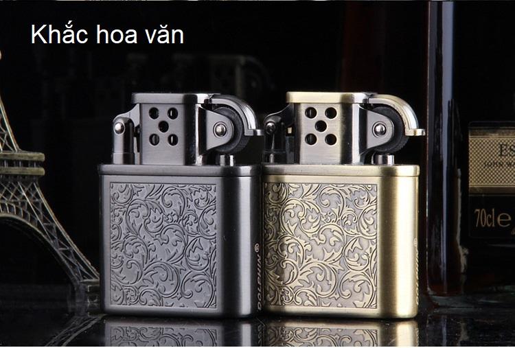 Bật lửa cối gas đá DOLPHIN khắc nhiều hình
