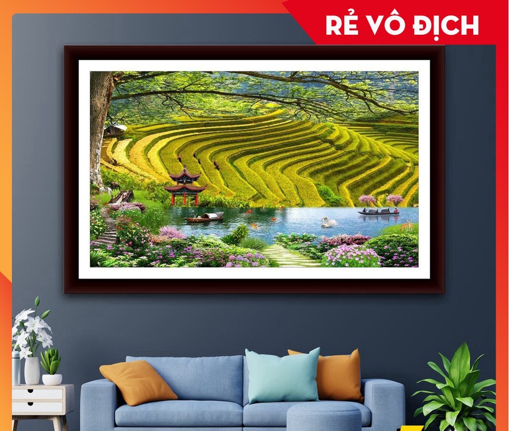 Tranh đính đá phong cảnh ruộng bậc thang VS137 KT120x76cm