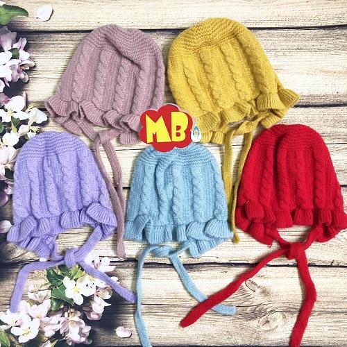 Mũ len bèo dây buộc dễ thương cho bé gái