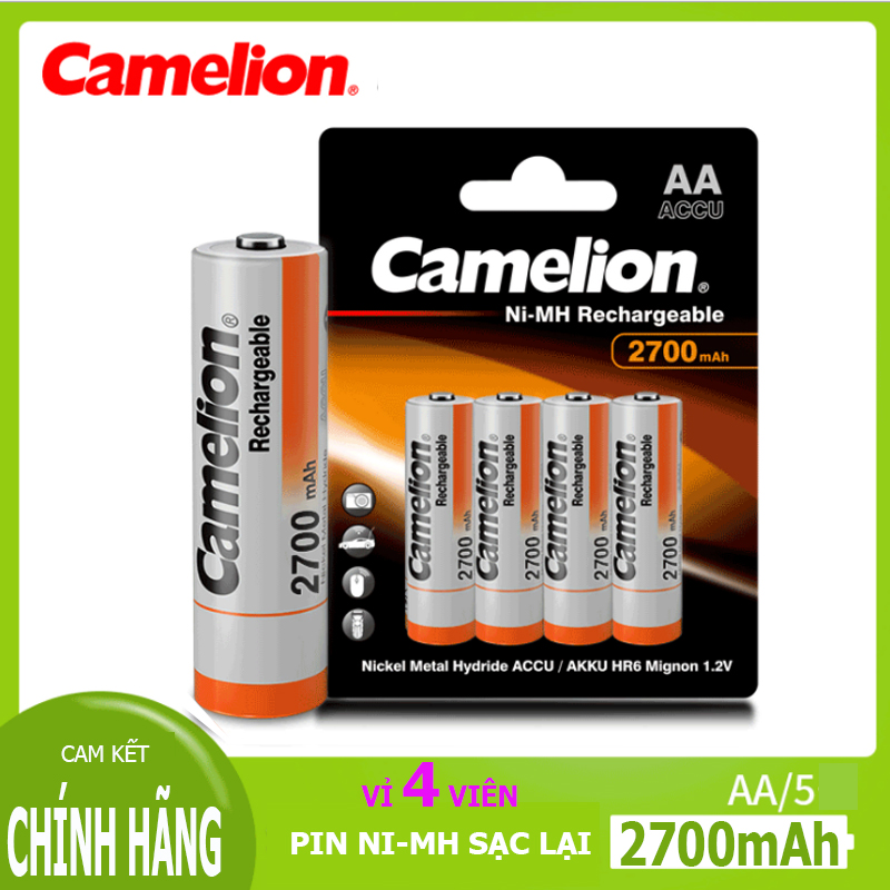 [Chính hãng] Vỉ 4 viên pin sạc AA Camelion 2700mAh Rechargeable (màu cam) - Hàng chuẩn