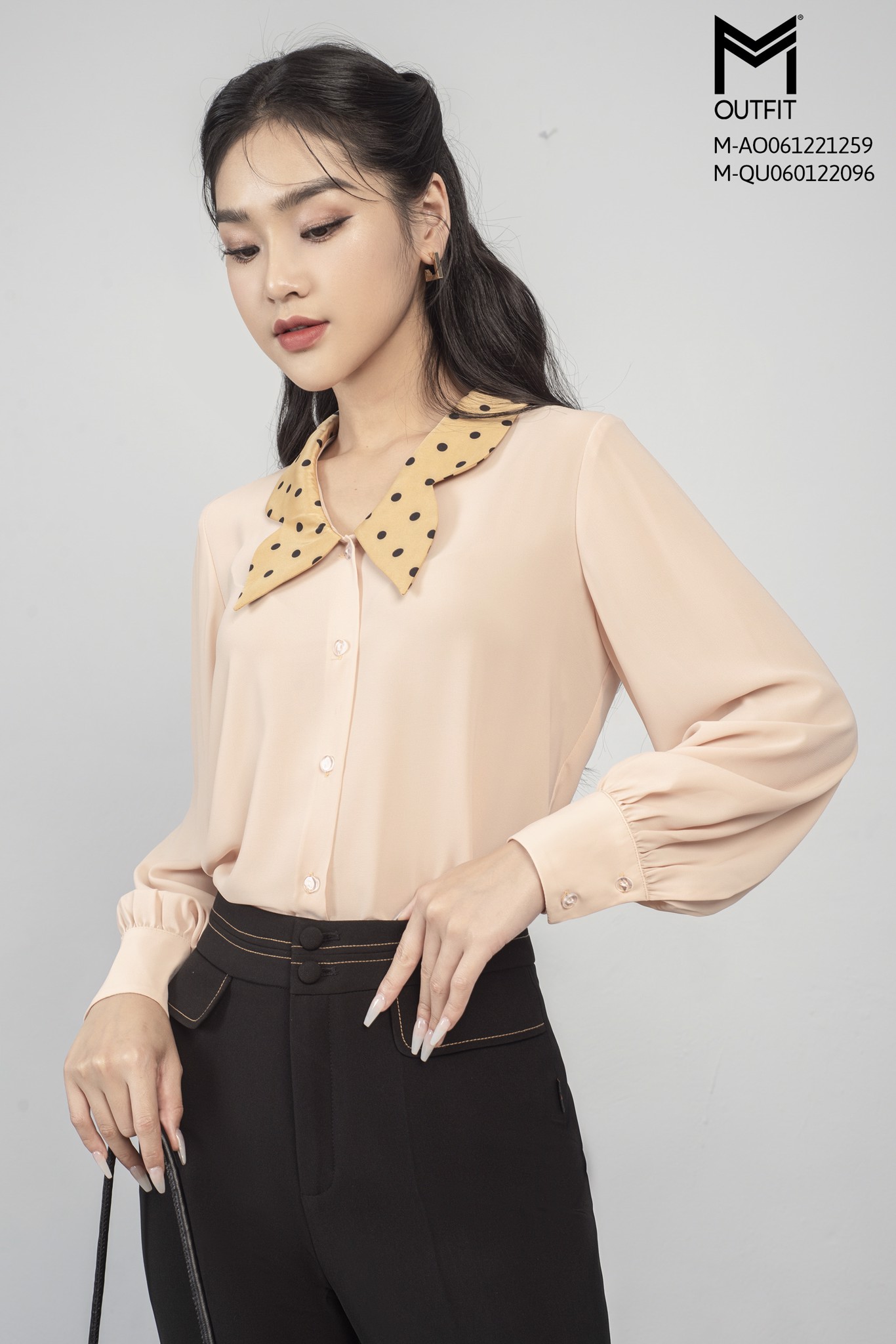 Áo sơ mi dài tay, phối cổ lụa thời trang MMoutfit