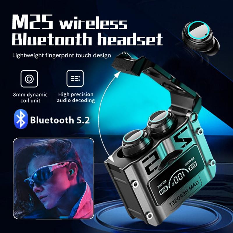 Tai Nghe Nhét Tai Gaming M25 TWS , Tai Nghe Bluetooth Gaming M25 , Màn Hình Led , Âm Thanh HIFi Giảm Ồn ENC , Bluetooth 5.2 , Độ Trễ Cực Thấp