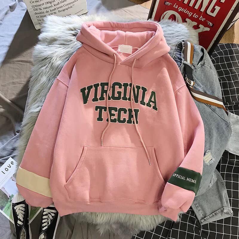 [HCM]Áo hoodie chui đầu in chữ VIRGINIA siêu dễ thương  màu sắc hiện đại  trẻ trung tp