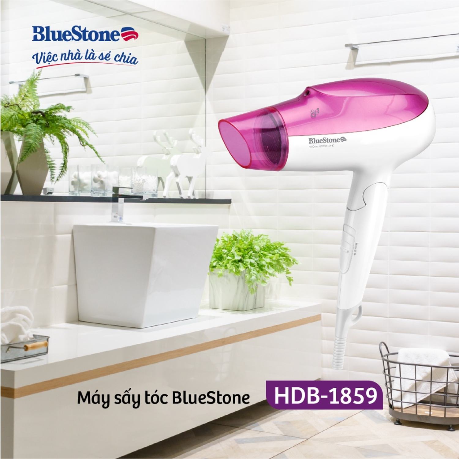 MÁY SẤY TÓC BLUESTONE HDB-1859, 2100W Sây ionic, Hàng Chính Hãng