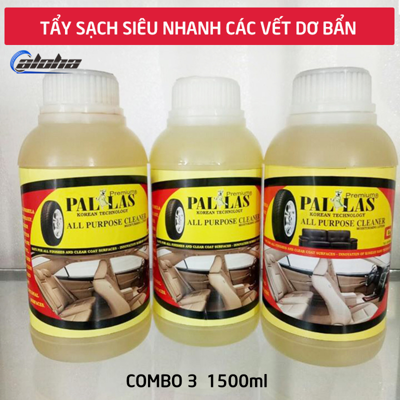 Combo3 Dung dịch tẩy rửa đa năng Pallas 500ml, nước tẩy làm sạch nhanh ghế da, simili, nội thất xe,taplo, lốp xe hơi, ô tô, xe khách_P-0503