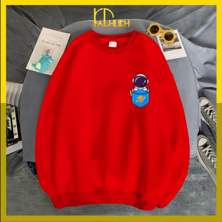 [Hoàn Tiền 15%] Áo sweater in logo phi hành gia bên ngực, vải nỉ