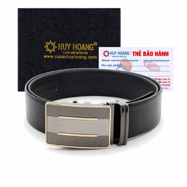 Thắt lưng nam da bò đầu tăng màu đen HK4126 (Đầu khoá giao ngẫu nhiên )