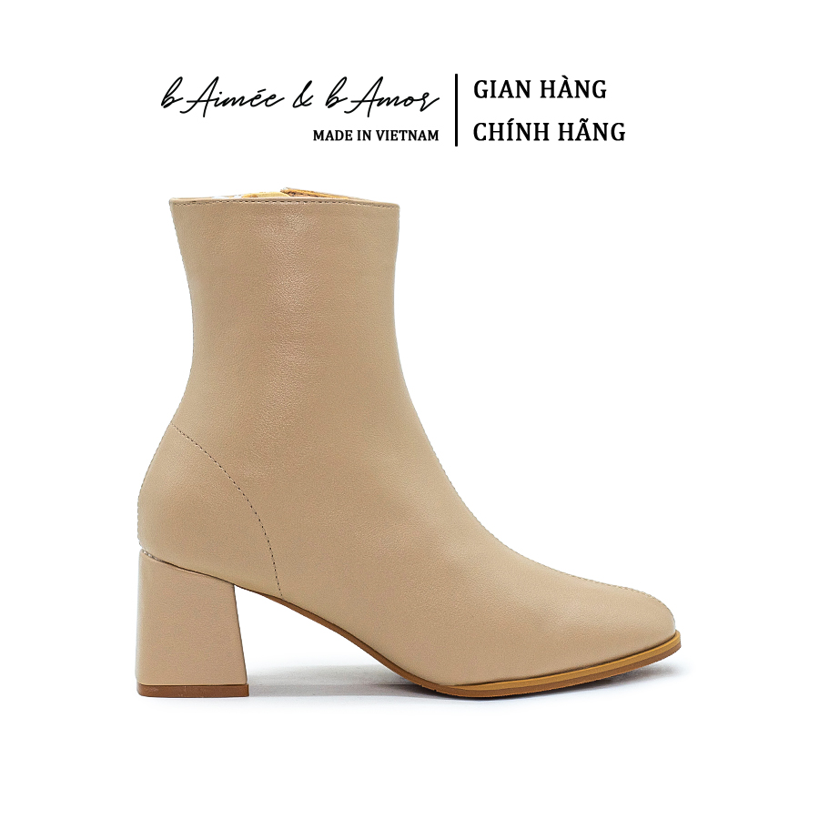 Bốt nữ cao cổ Midi Ankle Boots gót vuông 6p khóa cạnh lót lông dáng lửng bAimée & bAmor - MS1712