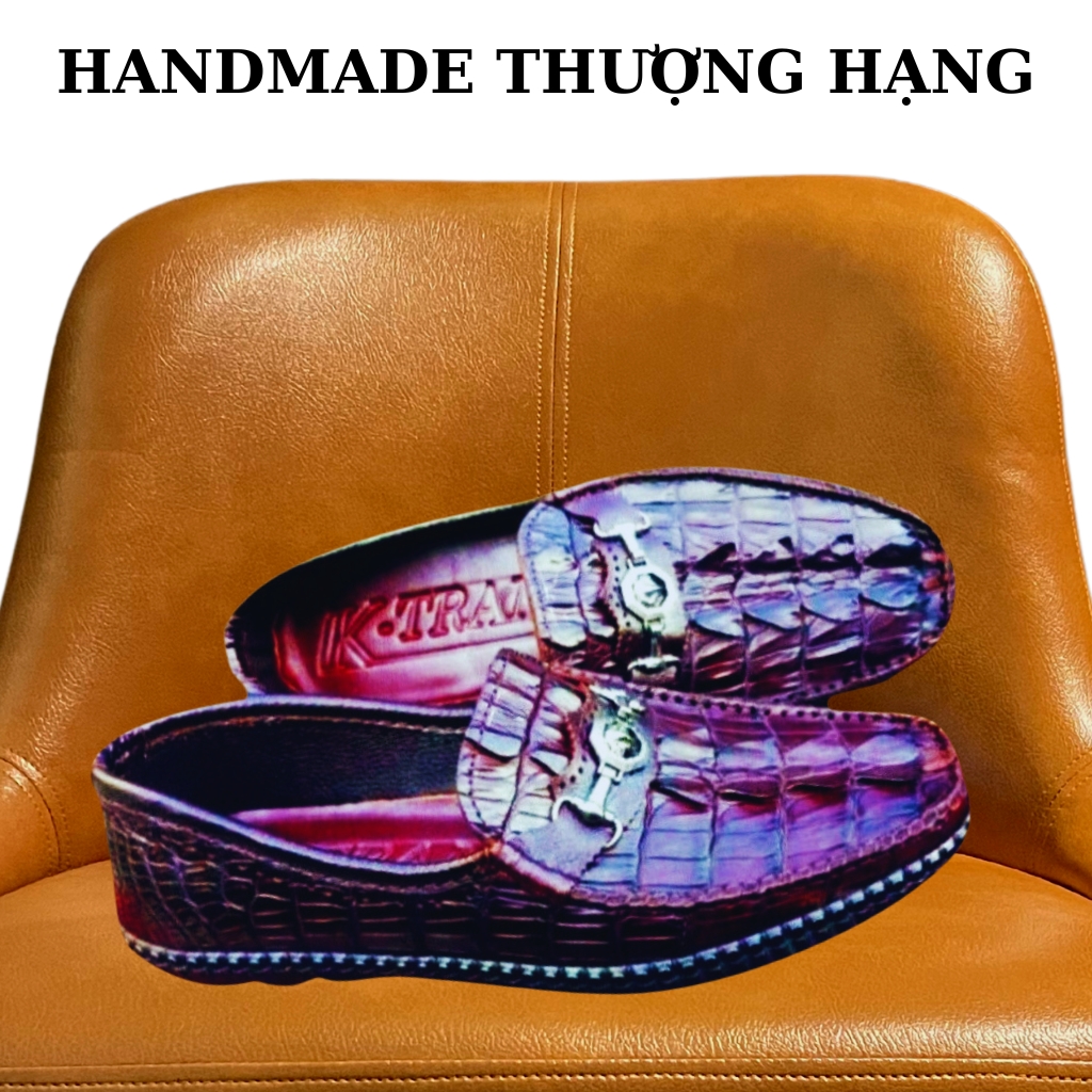 Giày lười nam da cá sấu mã K01,giày da cao cấp,chất liệu da cá sấu châu phi màu nâu mận.