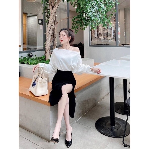 Set váy xẻ tà + áo lệch vai🔥