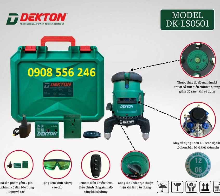 Máy cân bằng laser 5 tia xanh dekton dk-ls0501