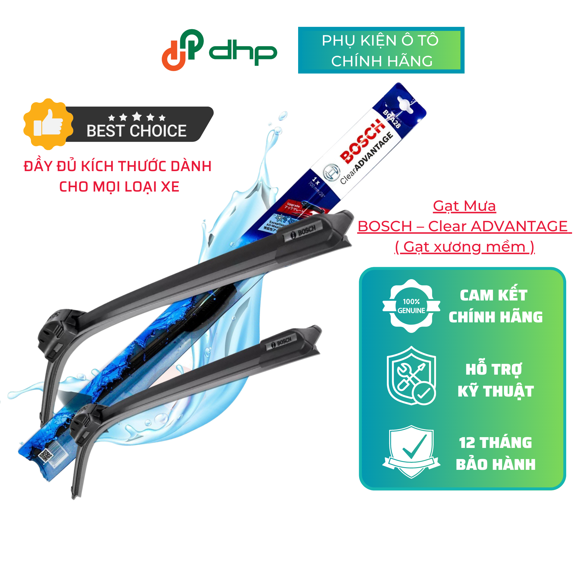 Gạt mưa ô tô bosch clear advantage dành cho mọi ô tô, sản phẩm chính hãng lắp đặt dễ dàng