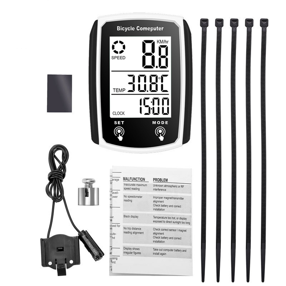 Đồng hồ tốc độ không dây máy tính Xe đạp không thấm nước Máy đo tốc độ đếm km hiển thị nhiệt độ đồng hồ đo tốc độ xe đạp phổ thông