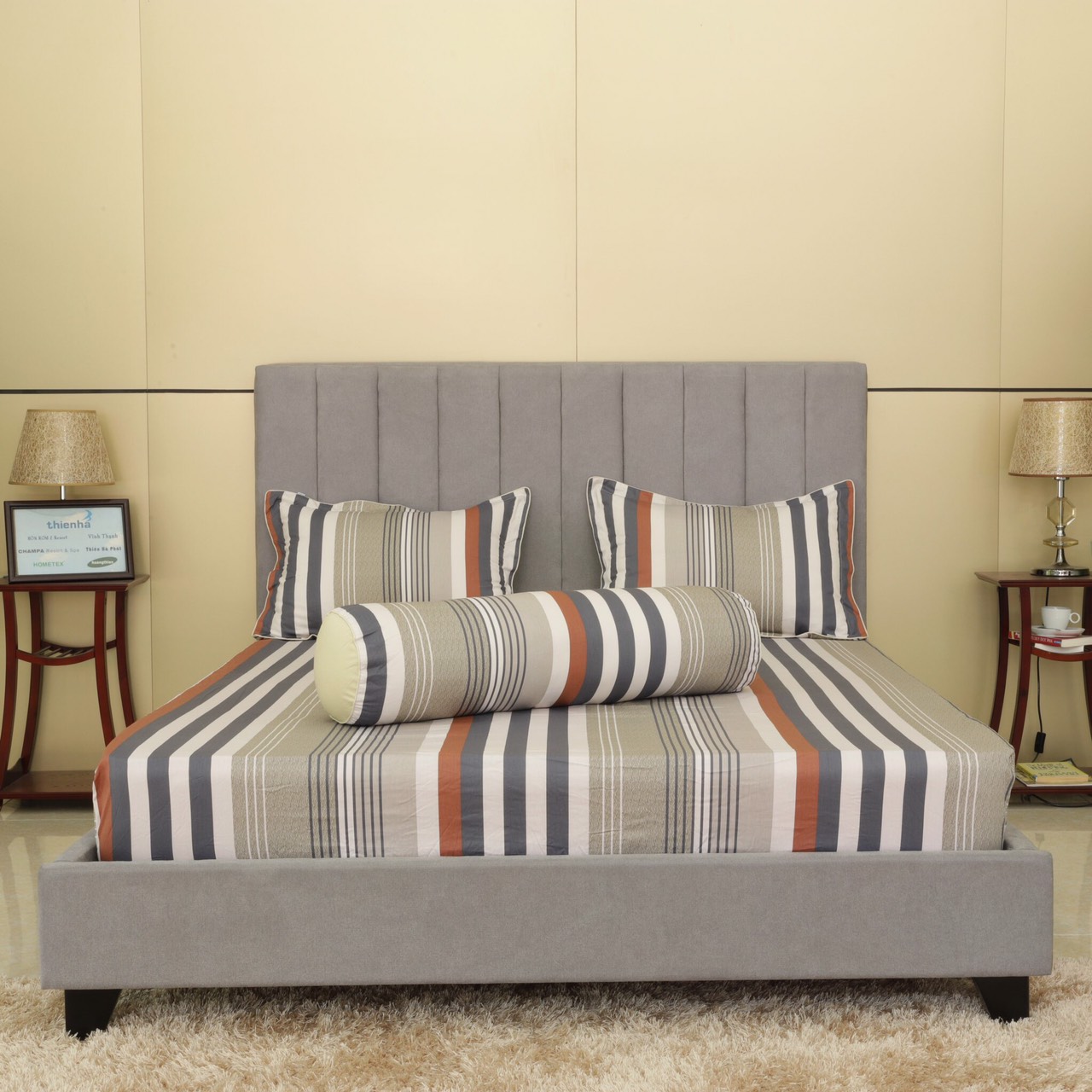 Bộ Drap gối cotton hoa Hometex