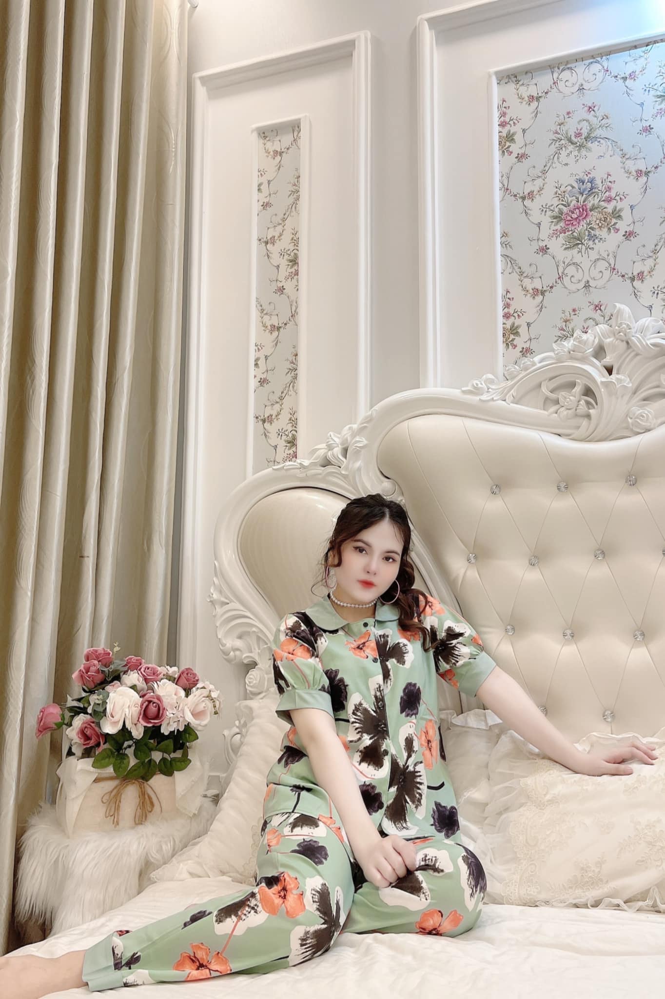 Bộ Mặc Nhà Nữ Lụa Mango Cổ Sen Nhiều Màu