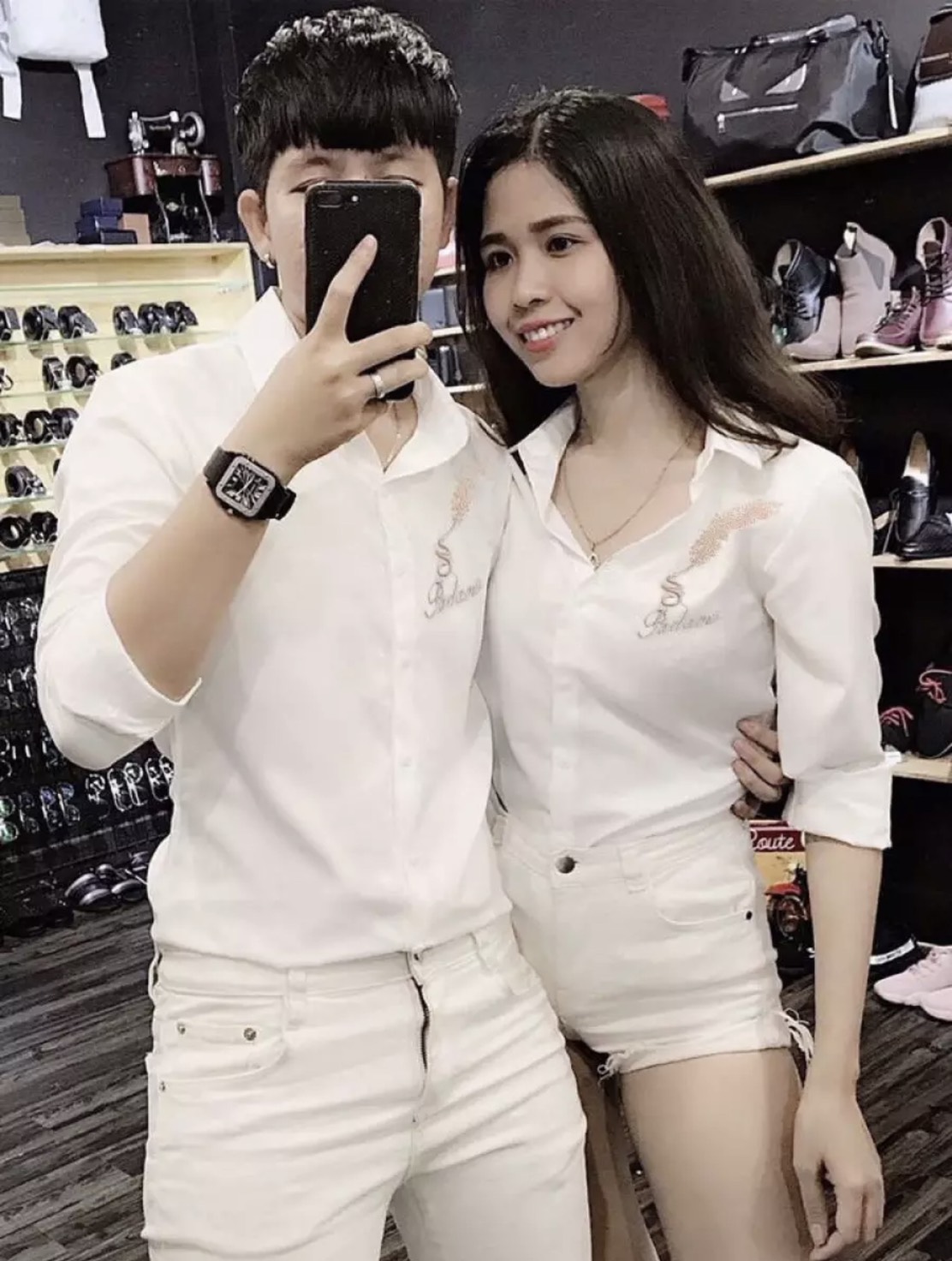 Áo sơ mi nam nữ thêu logo cực xịn xò M34