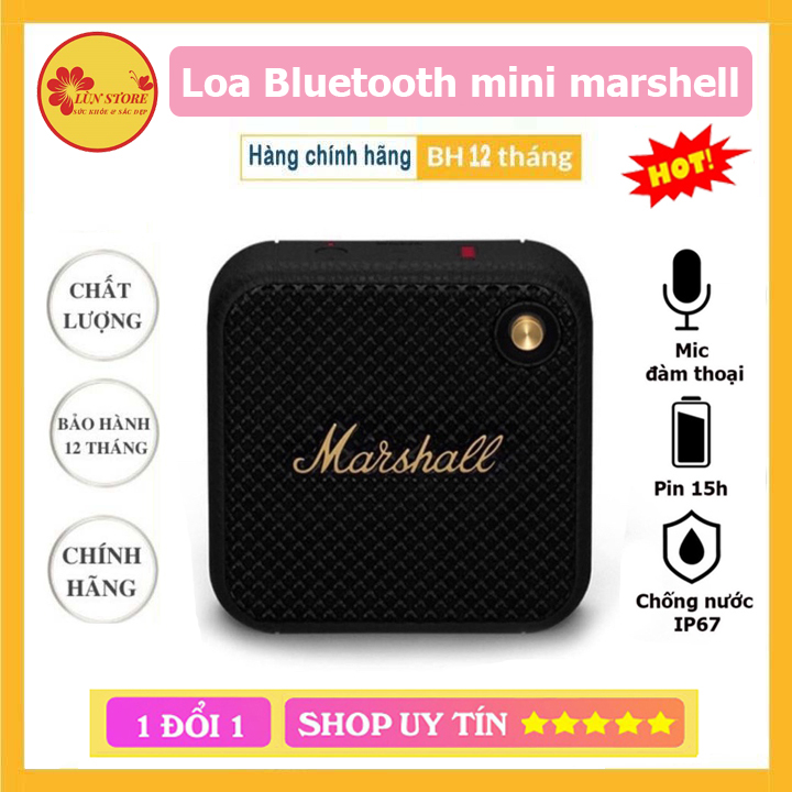 Loa bluetooth mini marshall willen - full box 100% - nhỏ gọn, loa bluetooth không dây âm bass cực trầm, nghe nhạc hay, loa bluetooth mini, giá rẻ, loa bluetooth không dây, loa bluetooth bass mạnh,chống nước ip67, loa nghe nhạc cầm tay