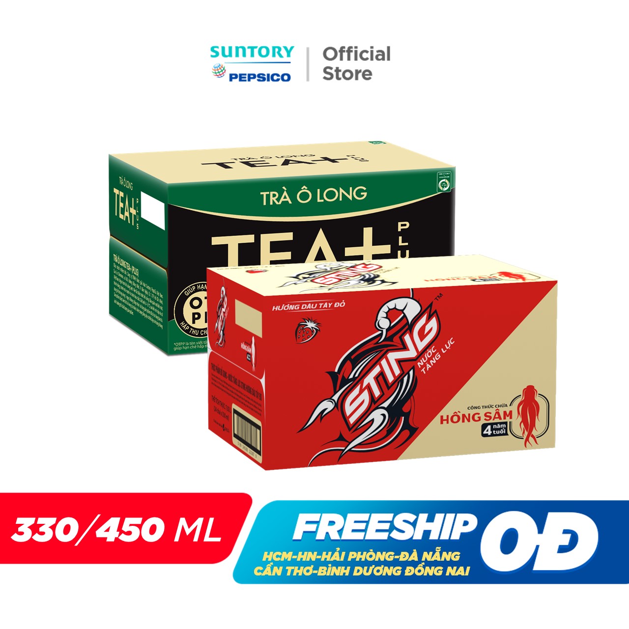 [SALE 7.7] Combo 1 Thùng 24 Chai Sting Dâu (330ml/chai) và 1 Thùng 24 Chai Tea+ (450ml/chai)