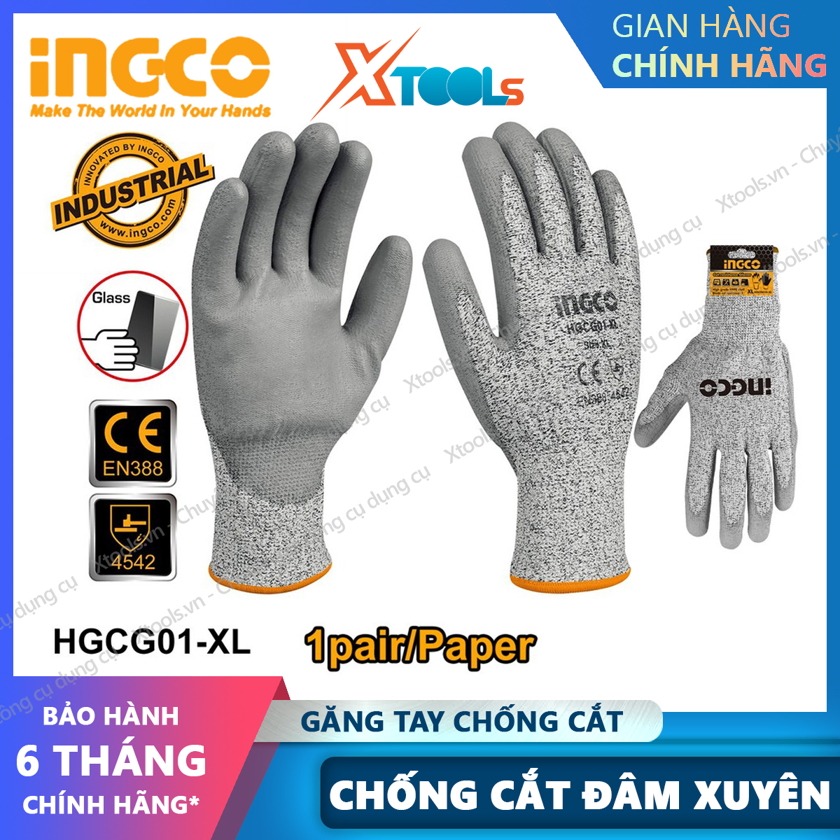 Cut resistant gloves PU coating ingco HGCG01 gloves labor protection multi-purpose anti-cut, wear-resistant, slip, penetration, tearing standard EN388 [Xtool] [xsafe]