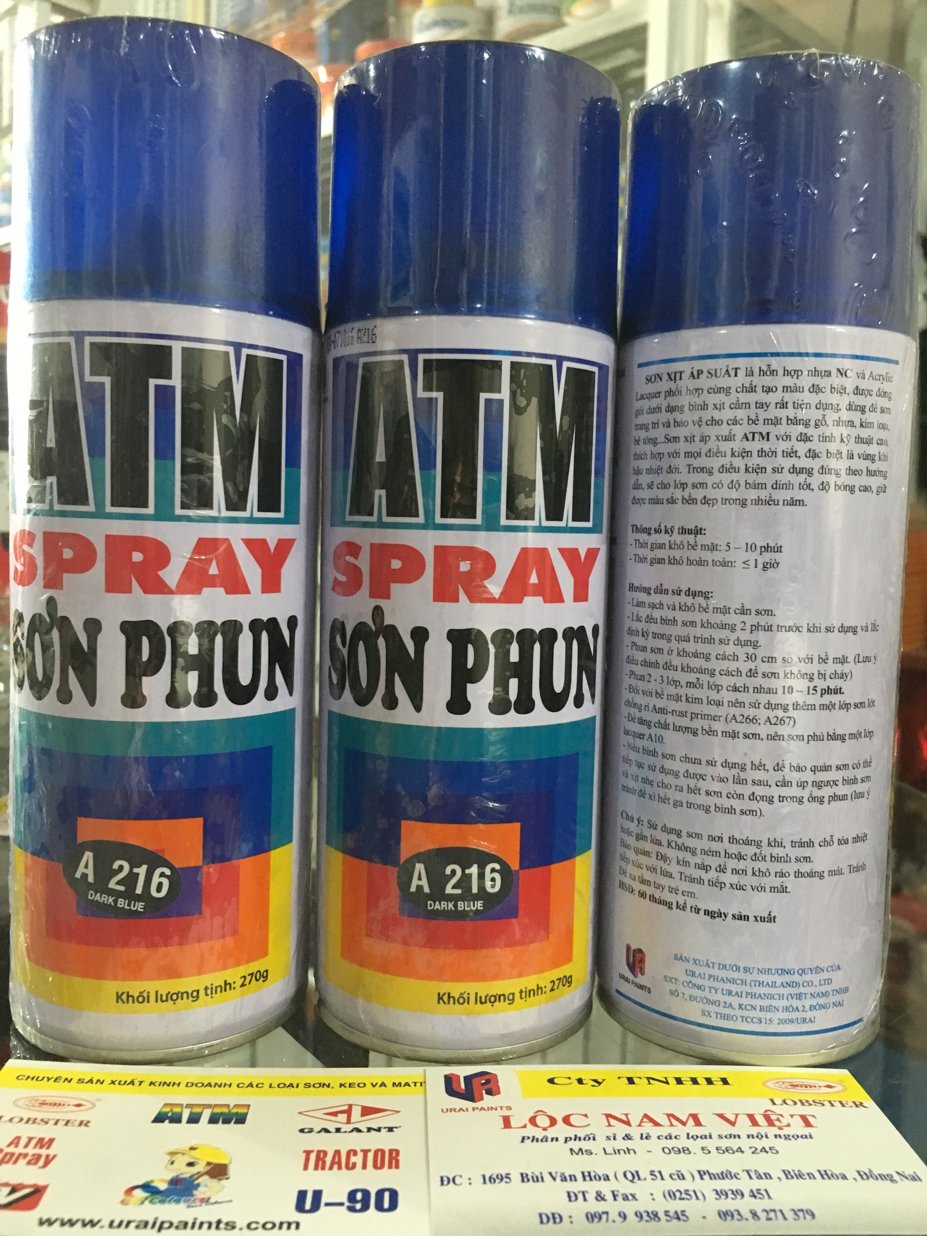 Sơn phun, sơn xịt ATM màu xanh đen Dark Blue A216