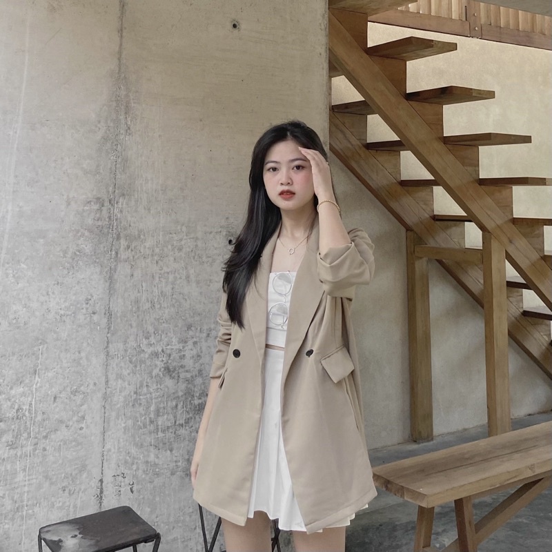 (Oldschoolcloth)ÁO BLAZER HÀN QUỐC 1 LỚP TÚI ĐẮP (ảnh thật)