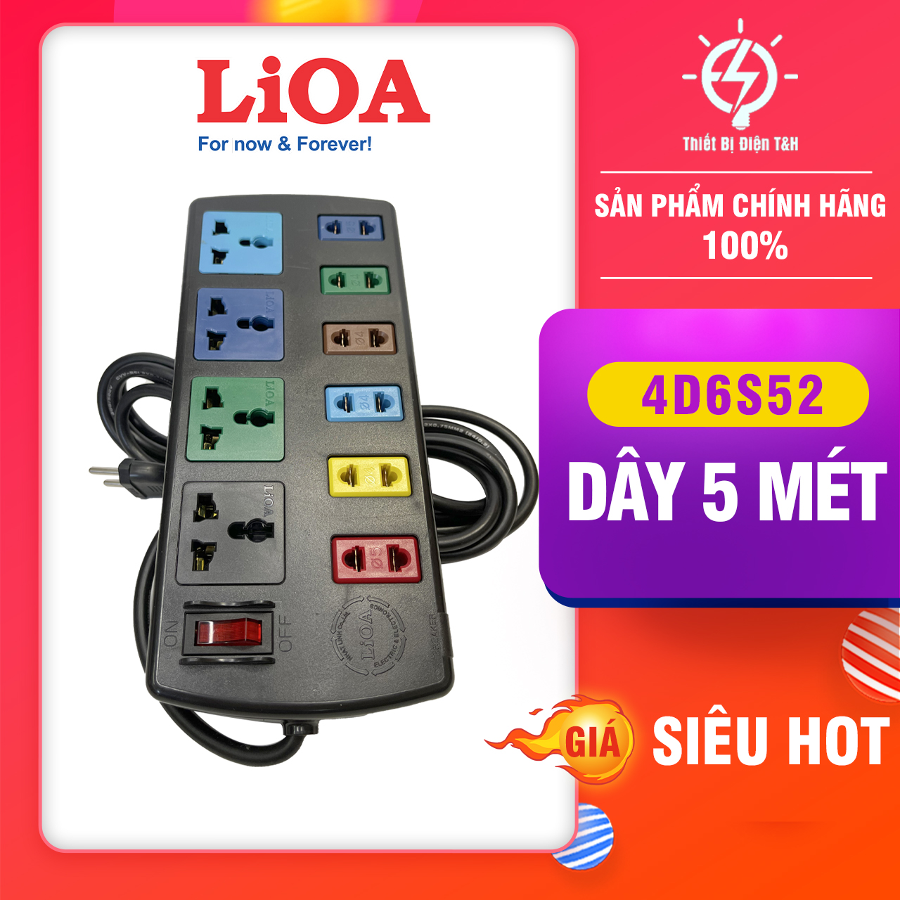 Ổ cắm điện đa năng lioa kết hợp, 2200w, 10 ổ cắm, 1 công tắc dây dài 3m, 5m, 4d6s32 - 4d6s52