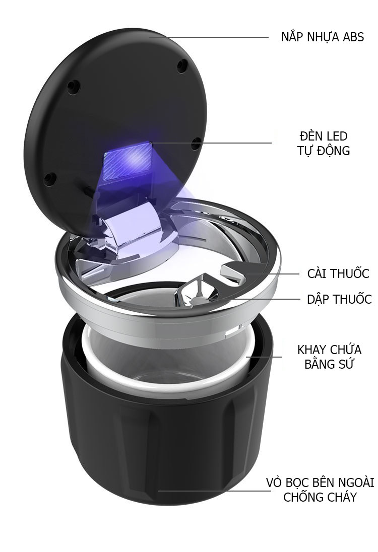 Premium led ashtray for easy night use
