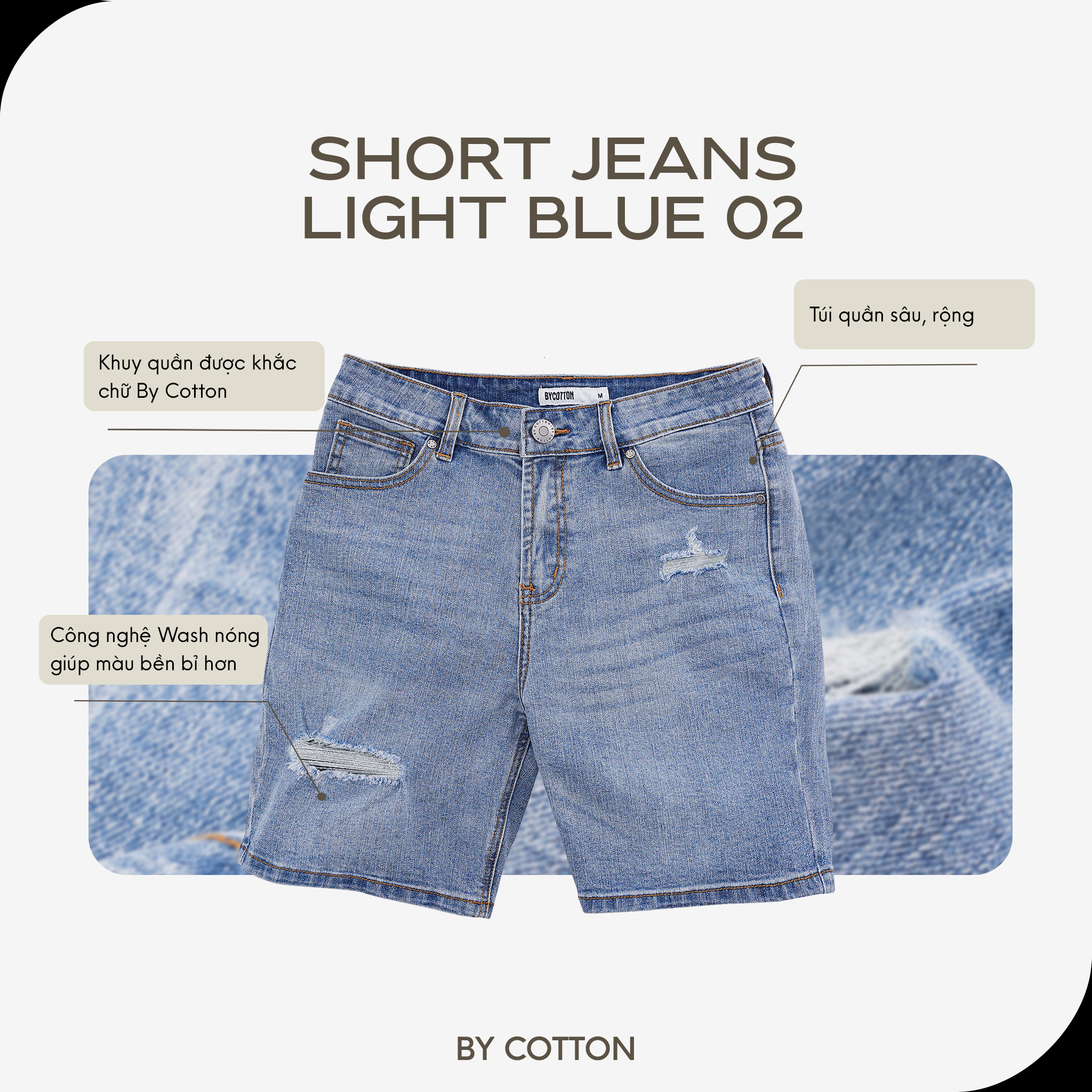 Quần Short Jeans Nam Cao Cấp Light Blue 02 BY COTTON