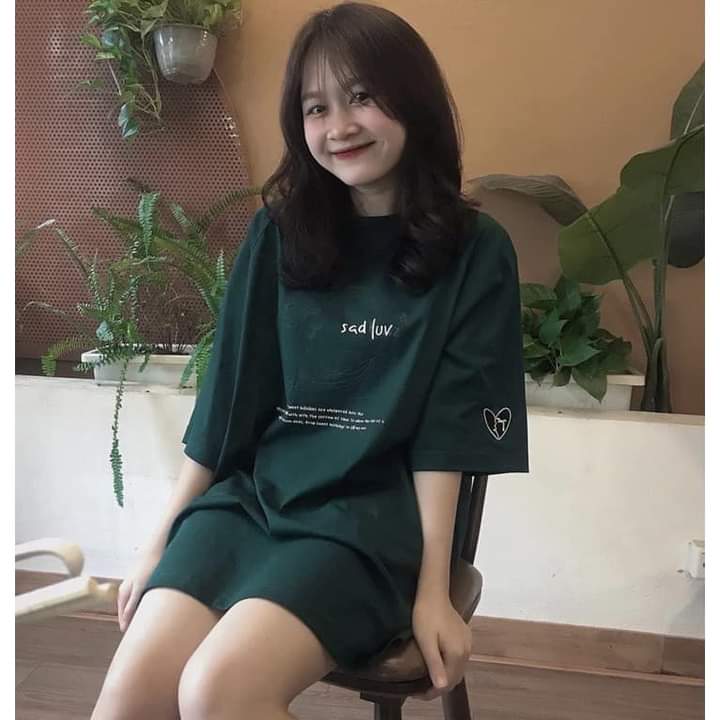 Bộ áo thun sad luv tay lỡ mix quần kaki trắng ống suông bn