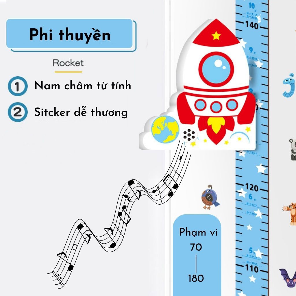 Thước đo chiều cao dán tường cho bé [Tặng kèm sticker trang trí]