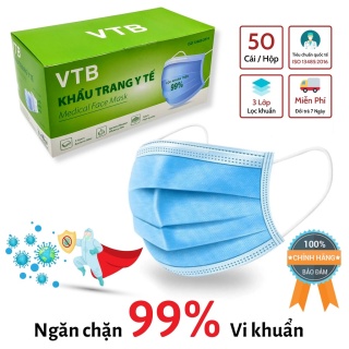 Khẩu trang y tế VTB hộp 50 cái - 3 lớp lọc khuẩn thumbnail