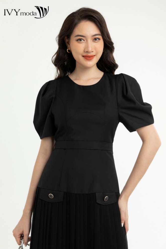 Đầm xòe hạ eo xếp ly IVY moda MS 48M7565