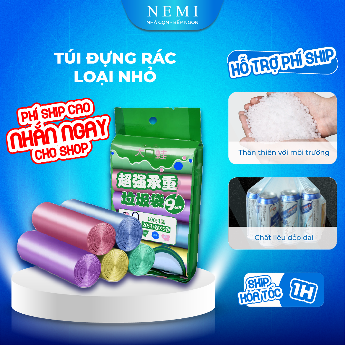 Combo 5 túi rác đen mini tự phân hủy dạng cuộn