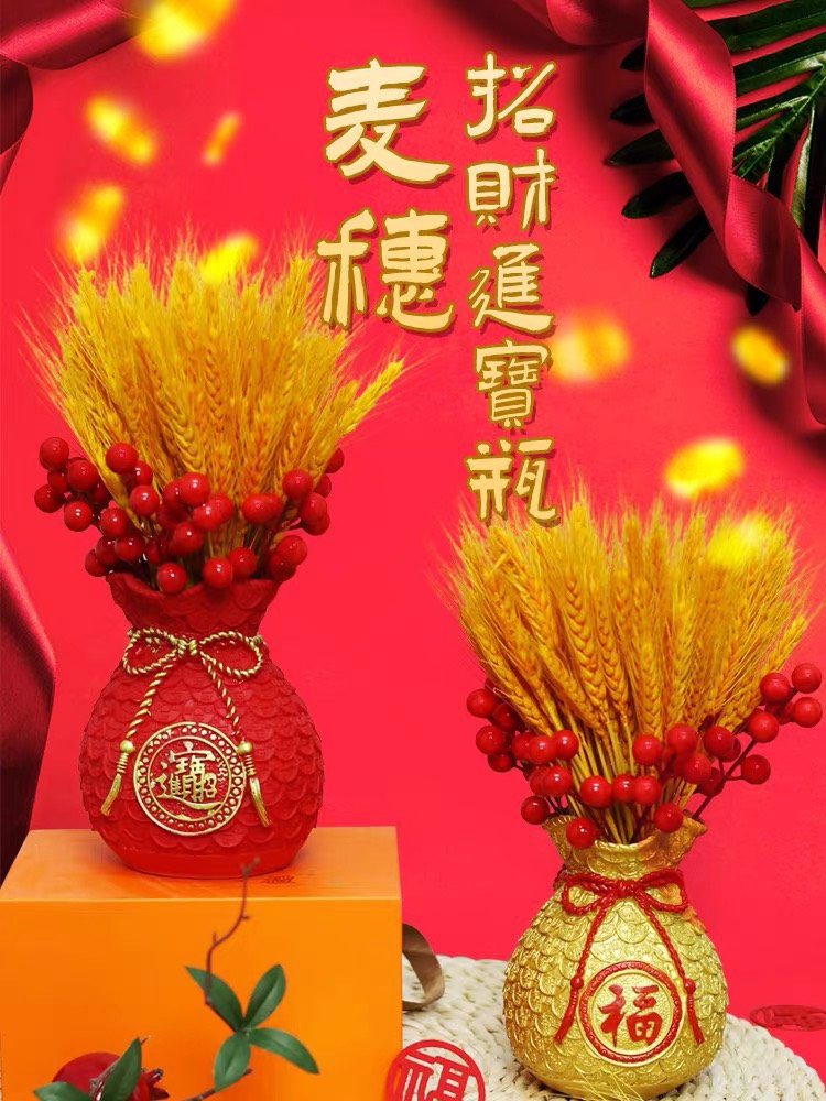 BÌNH HOA TÚI TIỀN VÀNG TẶNG KÈM HOA LÚA MẠCH