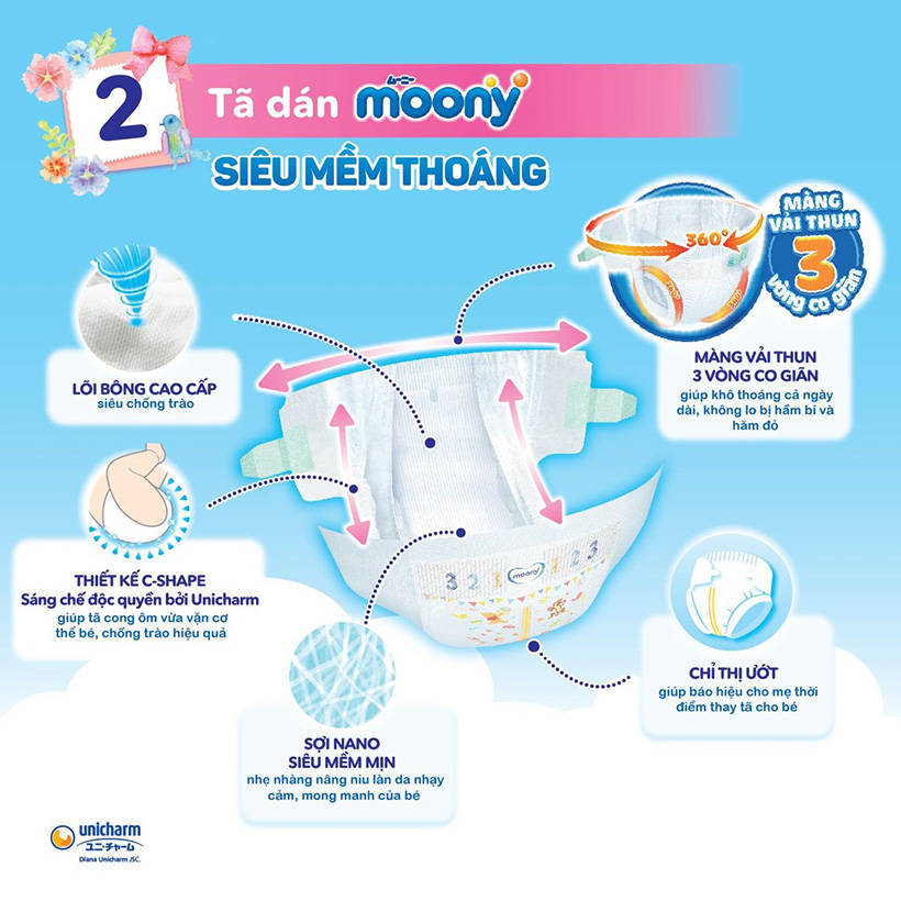 Bỉm dán/Tã dán Moony size XL44