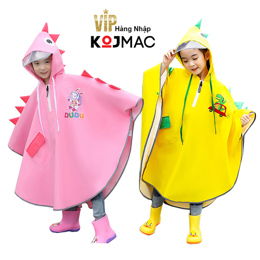 Áo Mưa Trẻ Em KOJMAC Kids Raincoat Fashion Khủng Long Cao Cấp ( Tặng Túi smally Khoác Cho Bé Gái Trai Đi Mưa Dễ Thương )