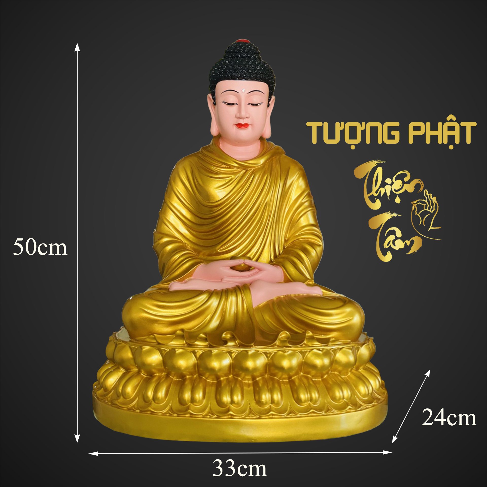 Tượng Phật Thích Ca Mâu Ni Ngồi cao 50cm Màu Vàng - Tượng Phật Bản Sư Thích Ca mẫu Đài Loan bằng composite