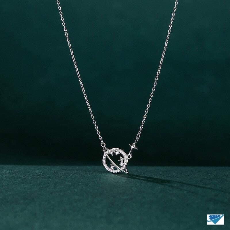 Dây chuyền nữ mặt địa cầu đính đá chuẩn bạc ta-THU HUONG SILVER
