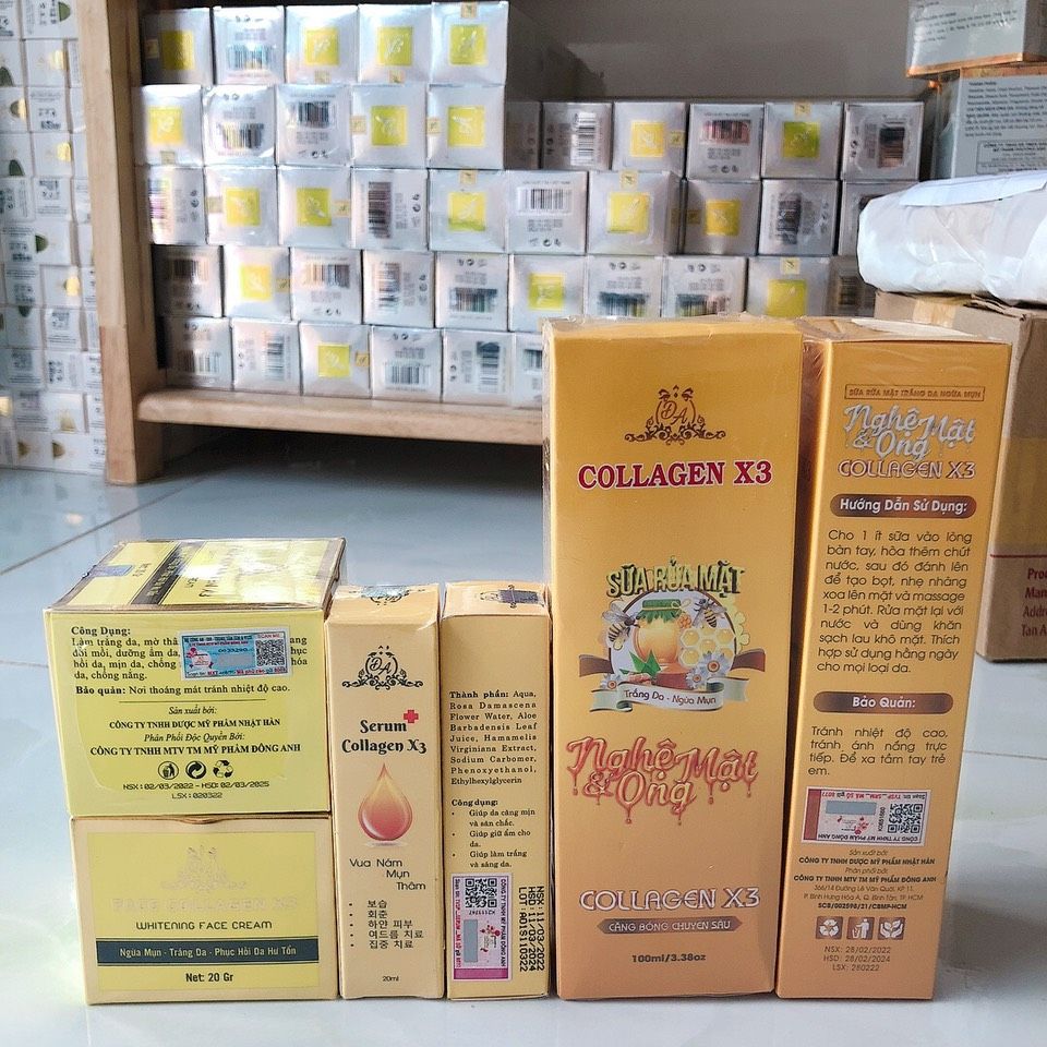 Kem face + serum nám + sửa rửa mặt collagen x3 tem mới hàng chính hãng